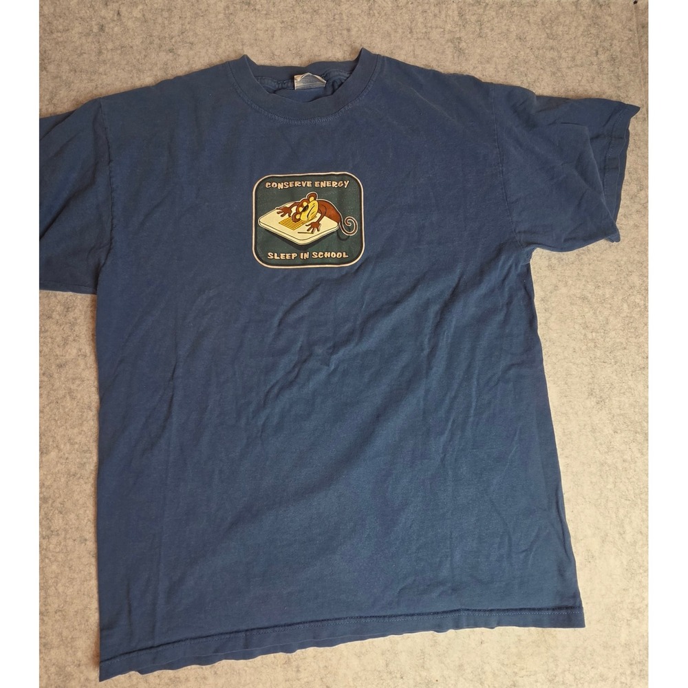Vintage Optima Heavy T-Shirt Conserve Energy Sleep In School 90s Skate Navy L